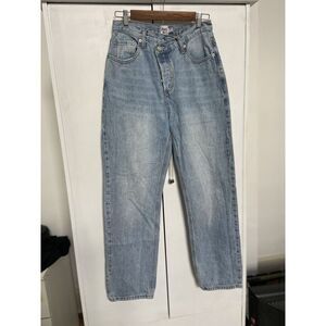 PRINCESS POLLY Women Size 4 Asymmetrical Button Fly Straight Leg Jeans